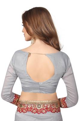 Grey Embroidered Georgette Saree With Blouse 5