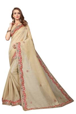 Beige Embroidered Georgette Saree With Blouse 1