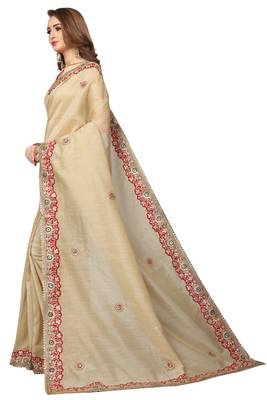 Beige Embroidered Georgette Saree With Blouse 2