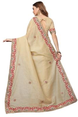Beige Embroidered Georgette Saree With Blouse 3