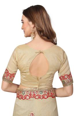 Beige Embroidered Georgette Saree With Blouse 5