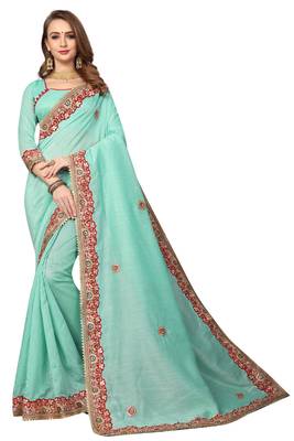 Sky Blue Embroidered Georgette Saree With Blouse 1