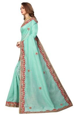 Sky Blue Embroidered Georgette Saree With Blouse 2
