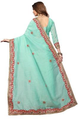 Sky Blue Embroidered Georgette Saree With Blouse 3