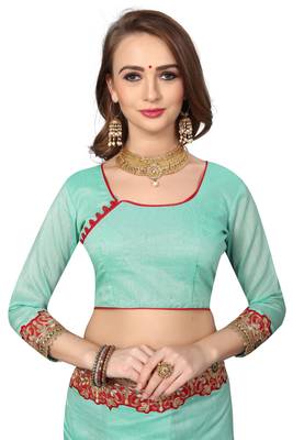 Sky Blue Embroidered Georgette Saree With Blouse 4