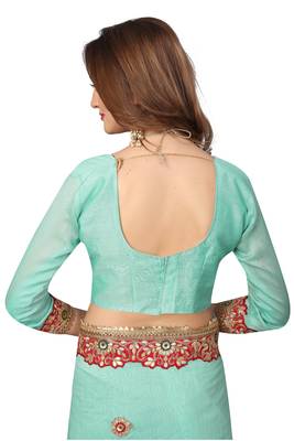 Sky Blue Embroidered Georgette Saree With Blouse 5