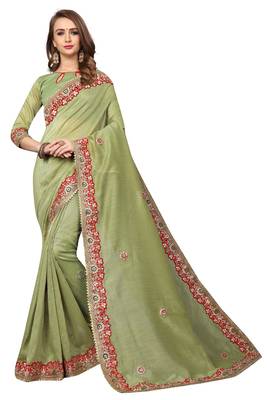 Green Embroidered Georgette Saree With Blouse 1