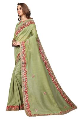Green Embroidered Georgette Saree With Blouse 2