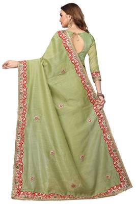 Green Embroidered Georgette Saree With Blouse 3