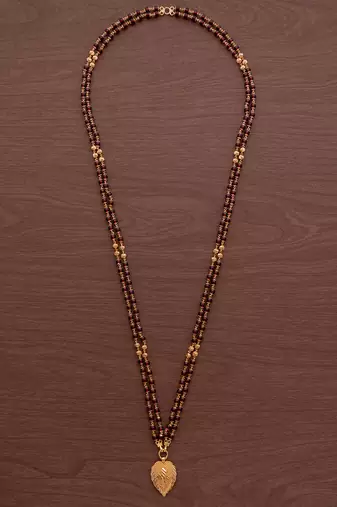 Maroon beads LONG necklace with golden cross in leaf pendant one gram gold
