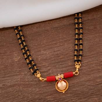 Black beads mangalsutra MEDIUM length with single vati pendant one gram gold 1