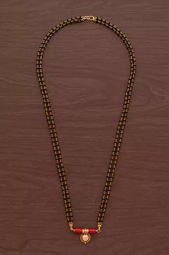 Black beads mangalsutra MEDIUM length with single vati pendant one gram gold