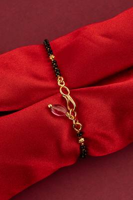 Black beads bracelet with ruby bead hanging one gram gold 2