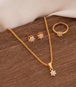 Golden diamond pendant SHORT necklace earrings and finger ring set one gram gold