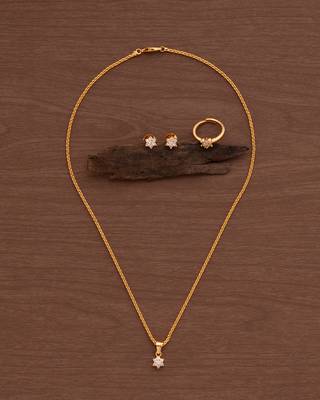 Golden diamond pendant SHORT necklace earrings and finger ring set one gram gold 2