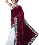 Red Woven Velvet Saree With Blouse