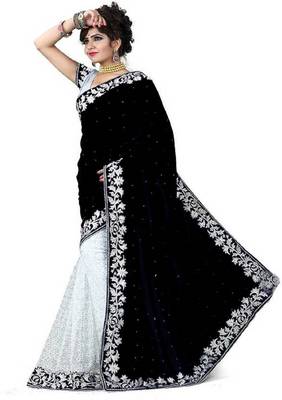 Black Woven Velvet Saree With Blouse 1