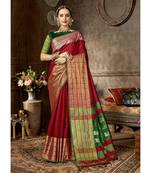 Maroon woven art silk saree with blouse