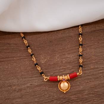 Golden mushti and black beads SHORT 20" mangalsutra with single vati one gram gold 1