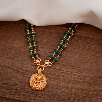 Double line jade necklace 26" length with Laxmi coin pendant one gram gold 1