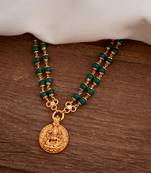 Double line jade necklace 26" length with Laxmi coin pendant one gram gold