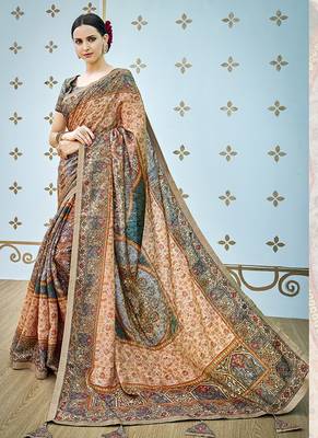   multicolor printed banarasi silk blend saree with blouse 1