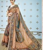  multicolor printed banarasi silk blend saree with blouse