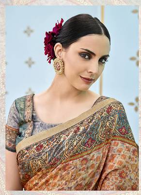   multicolor printed banarasi silk blend saree with blouse 2