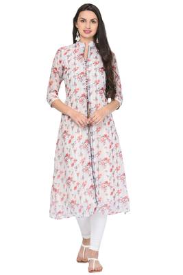White printed chiffon ethnic-kurtis 1