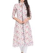 White printed chiffon ethnic-kurtis