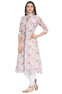 White printed chiffon ethnic-kurtis 2
