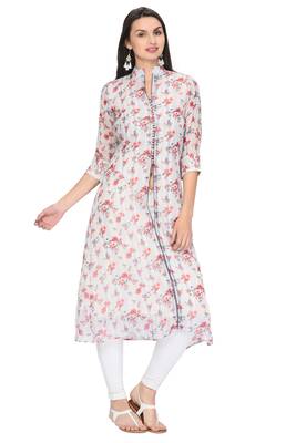 White printed chiffon ethnic-kurtis 3