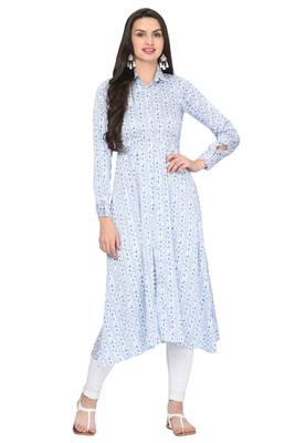 Light-aqua-blue printed satin ethnic-kurtis 1