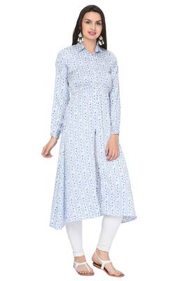 Light-aqua-blue printed satin ethnic-kurtis 3