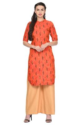 Orange printed rayon ethnic-kurtis 1