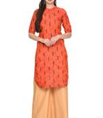 Orange printed rayon ethnic-kurtis