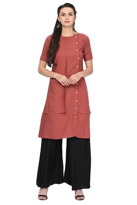 Light-brown plain rayon ethnic-kurtis 1