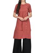 Light-brown plain rayon ethnic-kurtis