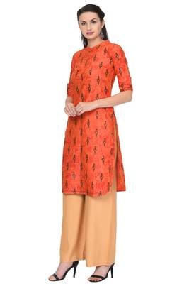 Orange printed rayon ethnic-kurtis 2