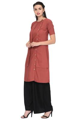 Light-brown plain rayon ethnic-kurtis 2