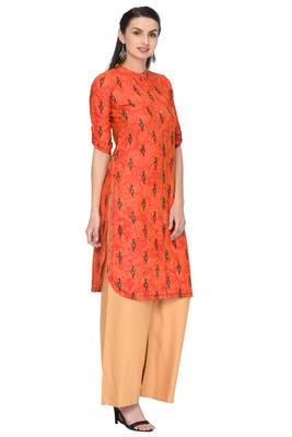 Orange printed rayon ethnic-kurtis 3