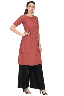Light-brown plain rayon ethnic-kurtis 3