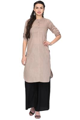 Beige plain rayon ethnic-kurtis 1