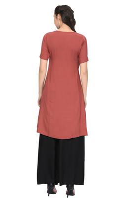 Light-brown plain rayon ethnic-kurtis 4