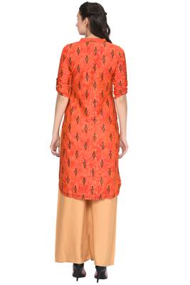 Orange printed rayon ethnic-kurtis 4
