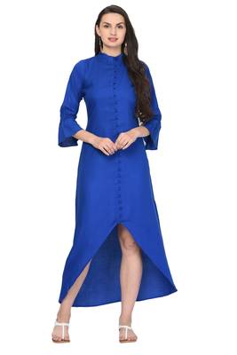 Royal-blue plain rayon ethnic-kurtis 1