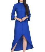 Royal-blue plain rayon ethnic-kurtis