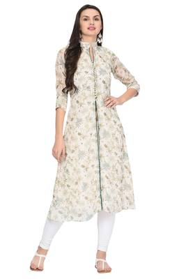 White printed chiffon ethnic-kurtis 1