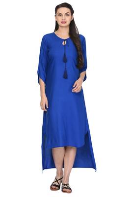 Royal-blue plain rayon ethnic-kurtis 1