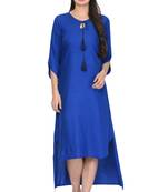 Royal-blue plain rayon ethnic-kurtis
